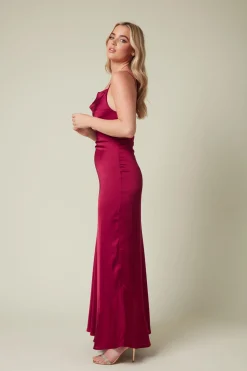 Satin Maxi Dress With Cowl Neck