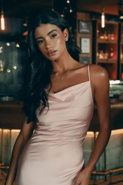 Satin Maxi Dress With Cowl Neck