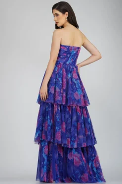 Shiloh High Low Tulle Dress In Blue Print
