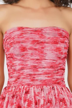 Shiloh High Low Tulle Dress In Red Floral