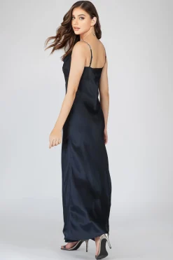 Sienna Navy Blue Satin Maxi Dress