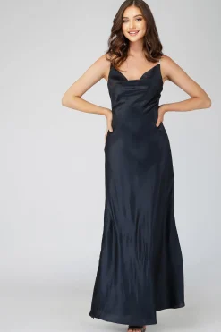 Sienna Navy Blue Satin Maxi Dress