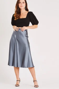 Sophie Grey Satin Skirt