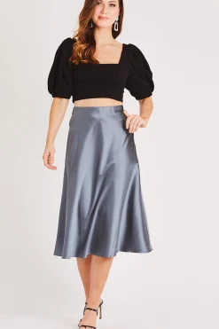 Sophie Grey Satin Skirt