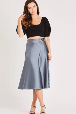 Sophie Grey Satin Skirt