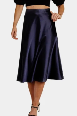 Sophie Navy Satin Skirt