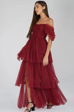 Sydney Burgundy Tulle Maxi Dress
