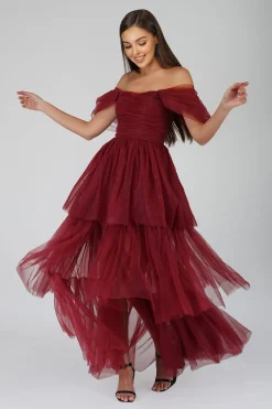 Sydney Burgundy Tulle Maxi Dress
