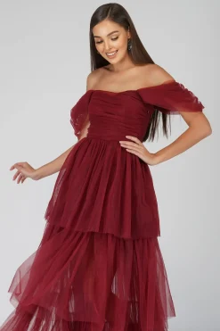 Sydney Burgundy Tulle Maxi Dress