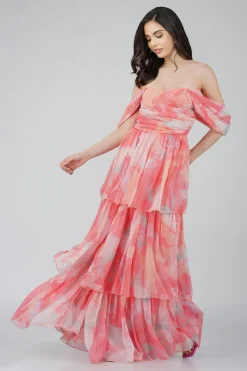 Sydney Chiffon Maxi Dress In Coral Print