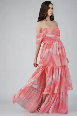 Sydney Chiffon Maxi Dress In Coral Print
