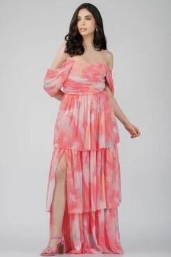 Sydney Chiffon Maxi Dress In Coral Print