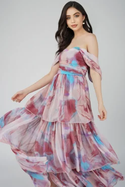 Sydney Chiffon Maxi Dress In Burgundy Print