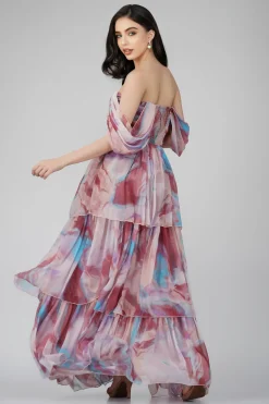 Sydney Chiffon Maxi Dress In Burgundy Print