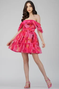 Sydney Chiffon Mini Dress In Sunset Pink