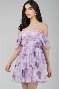 Sydney Chiffon Mini Dress In Lavender