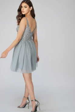 Symphony Light Grey Embellished Mini Dress