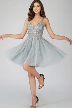 Symphony Light Grey Embellished Mini Dress