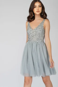 Symphony Light Grey Embellished Mini Dress