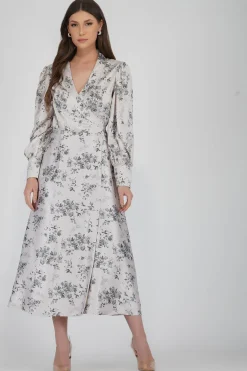 Talia Champagne Satin Wrap Midi Dress