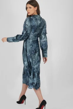 Taylor Long Sleeve Satin Midi Dress In Blue