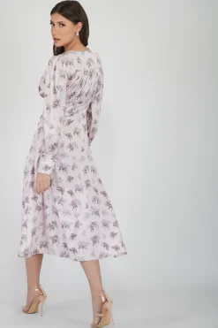 Tessa Long Sleeve Satin Midi Dress In Pink