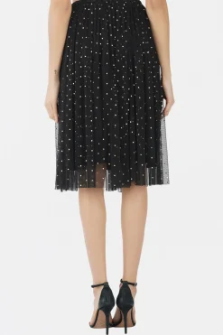 Val Black And Gold Tulle Midi Skirt