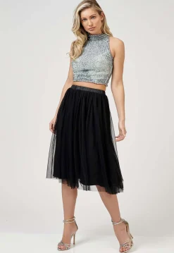 Val Tulle Midi Skirt In Black