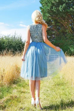 Val Tulle Midi Skirt In Teal