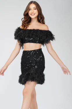 Zuri Sequin Black Feather Skirt