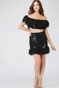 Zuri Sequin Black Feather Skirt