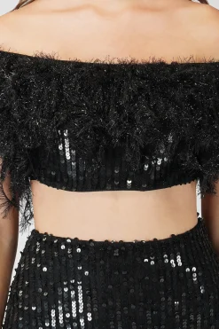 Zuri Sequin Black Feather Skirt
