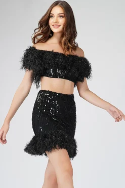 Zuri Sequin Black Feather Top