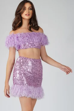Zuri Sequin Lilac Feather Skirt