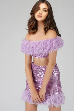 Zuri Sequin Lilac Feather Skirt