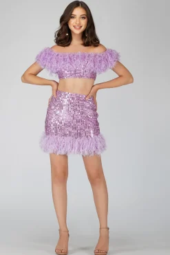 Zuri Sequin Lilac Feather Skirt