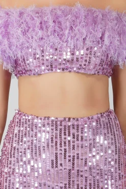 Zuri Sequin Lilac Feather Skirt