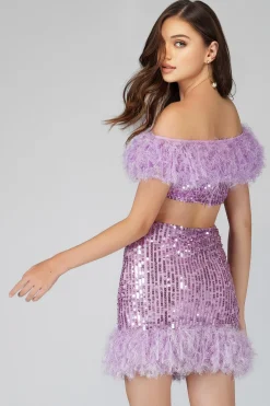 Zuri Sequin Lilac Purple Feather Top