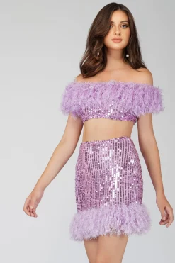 Zuri Sequin Lilac Purple Feather Top